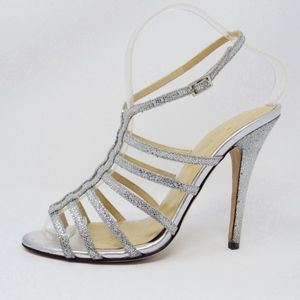 KATE SPADE  Silver Glitter Strappy Slingback Heels